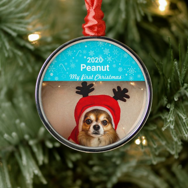 Ornamento De Metal Primeira foto de Natal de Puppy (Árvore)