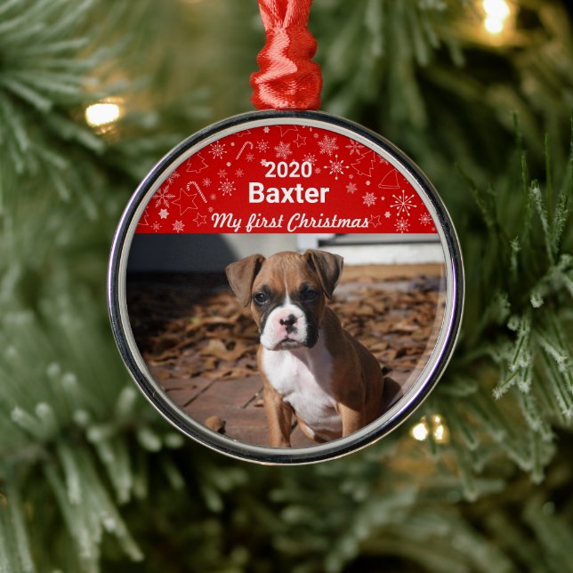 Ornamento De Metal Primeira foto de Natal de Puppy (Árvore)