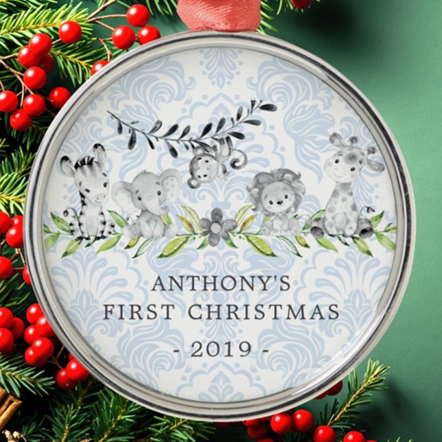 Ornamento De Metal Primeira Ornação de Natal do Bebê da Selva (Criador carregado)