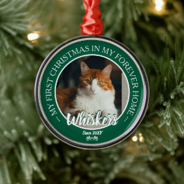 Ornamento De Metal Primeiro Natal Casa Para Sempre Foto e Nome do Gat
