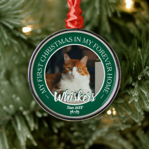 Ornamento De Metal Primeiro Natal Casa Para Sempre Foto e Nome do Gat