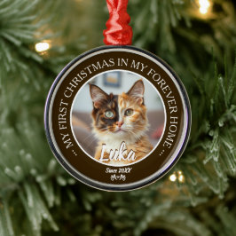Ornamento De Metal Primeiro Natal Casa Para Sempre Foto e Nome do Gat