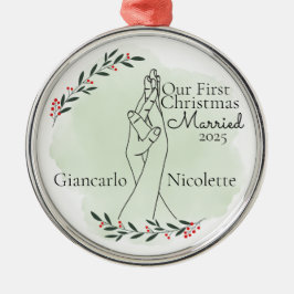 Ornamento De Metal Primeiro Natal Casado com Mãos Interligadas