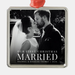 Ornamento De Metal Primeiro Natal Casado | Foto personalizada recém-p