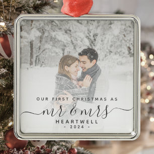Ornamento De Metal Primeiro Natal Casados Personalizado Foto Cinza Sc