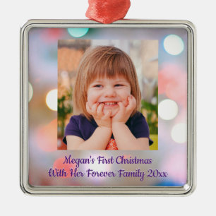 Ornamento De Metal Primeiro Natal da Criança Adotada, Foto do Nome d