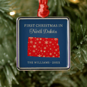 Ornamento De Metal Primeiro Natal da Família em North Dakota EUA Esta