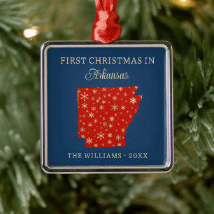 Ornamento De Metal Primeiro Natal da Família no Estado de Arkansas EU