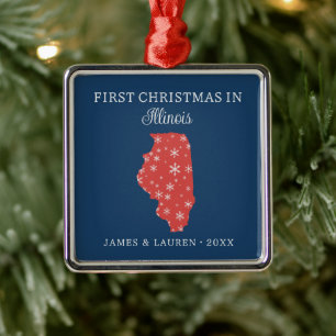 Ornamento De Metal Primeiro Natal de Casal em Illinois EUA Estado