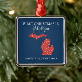 Ornamento De Metal Primeiro Natal de Casal em Michigan EUA Estado