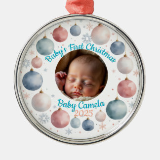 Ornamento De Metal Primeiro Natal do Bebê 2025 Foto Personalizada