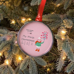 Ornamento De Metal Primeiro Natal do Bebê - Arte de Cordeiro Fofo em