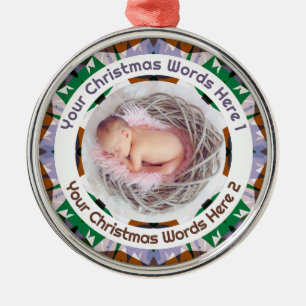 Ornamento De Metal Primeiro Natal do Bebê Marrom Verde Roxo Foto