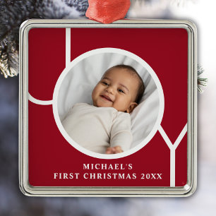 Ornamento De Metal Primeiro Natal do Bebê Menino Personalizado Foto V