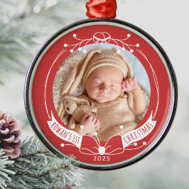 Ornamento De Metal Primeiro Natal do Bebê Nome Personalizado Ano Foto