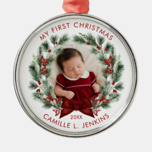 Ornamento De Metal Primeiro Natal do Bebê Personalizado Elegante
