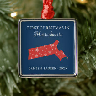 Ornamento De Metal Primeiro Natal do Casal em Massachusetts EUA Estad