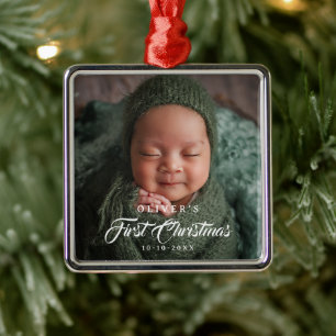 Ornamento De Metal Primeiro Natal Edição de Cor Foto de Recém-Nascido