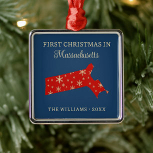 Ornamento De Metal Primeiro Natal em Família em Massachusetts EUA Est