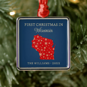 Ornamento De Metal Primeiro Natal em Família em Wisconsin EUA Estado