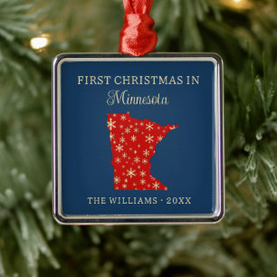 Ornamento De Metal Primeiro Natal em Minnesota EUA Estado da Família