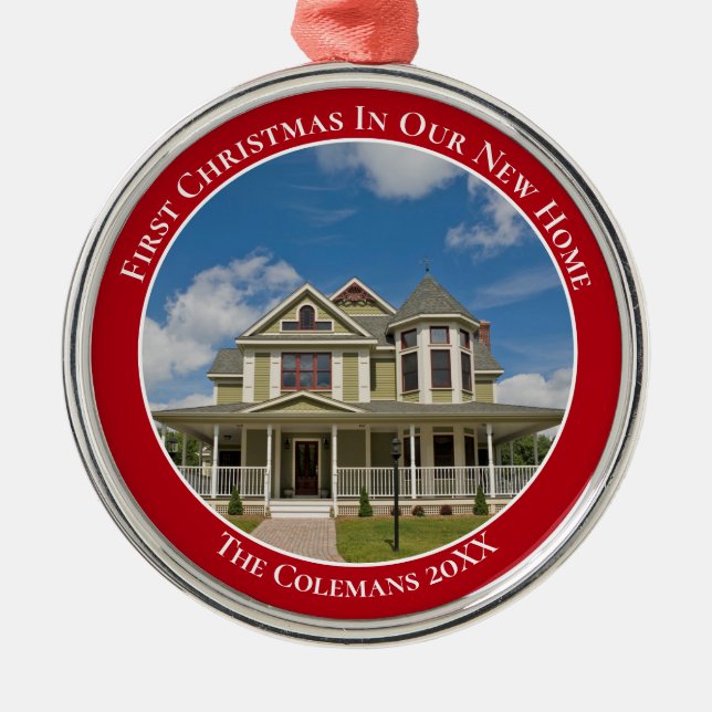 Ornamento De Metal Primeiro Natal em Nossa Nova Foto da Casa Personal (Frente)