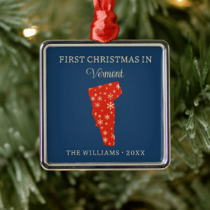 Ornamento De Metal Primeiro Natal em Vermont EUA Estado da Família