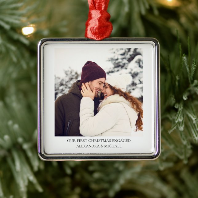 Ornamento De Metal Primeiro Natal Envolvido | Foto personalizada do N (Árvore)