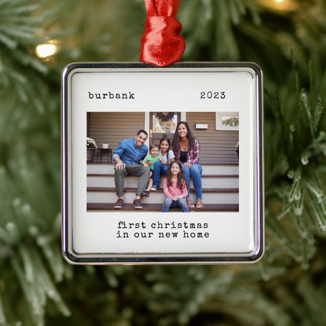 Ornamento De Metal Primeiro Natal Mínimo Em Nossa Nova Foto Para Casa (Árvore)