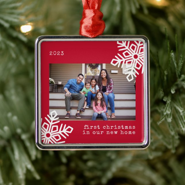 Ornamento De Metal Primeiro Natal Nossa Nova Foto Do Floco De Neve Ve (Árvore)