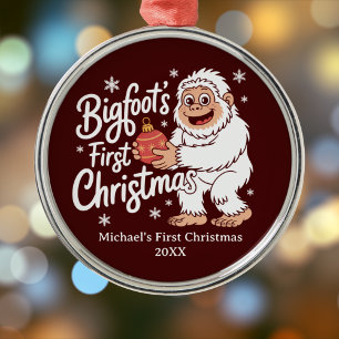 Ornamento De Metal Primeiro Natal Personalizado de Sasquatch Big Foot