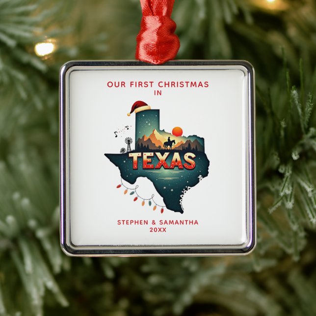 Ornamento De Metal Primeiro Natal Personalizado No Estado Do Texas (Árvore)