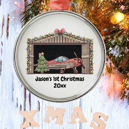 Ornamento De Metal Primeiro Natal - Piloto de Hangar de Árvore do Avi
