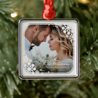 Ornamento De Metal Primeiro Noel White Snowflakes Foto do Natal