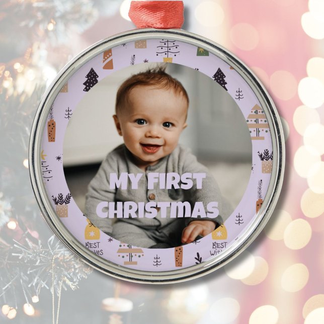 Ornamento De Metal Primeiro presente de Natal personalizado para a fi (Custom Photo First Christmas Gifts for Daughter)