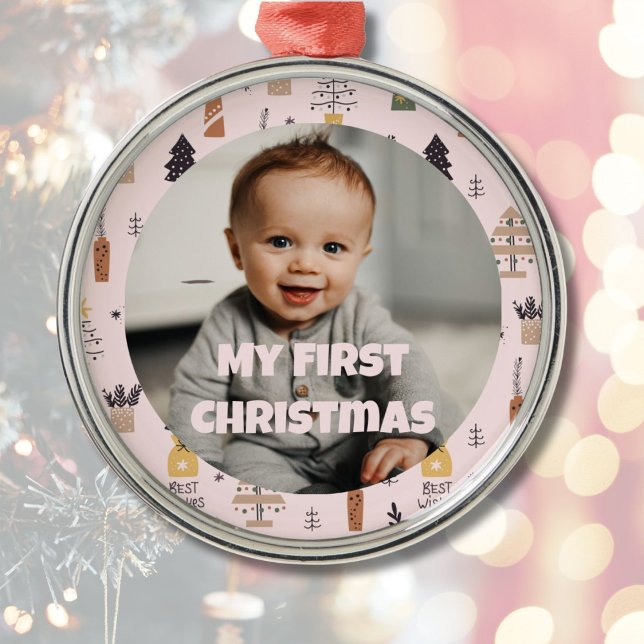 Ornamento De Metal Primeiro presente de Natal personalizado para a fi (Custom Photo First Christmas Gifts for Daughter)