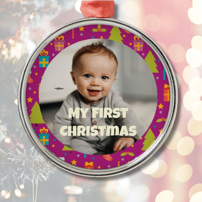 Ornamento De Metal Primeiro presente de Natal personalizado para a fi (Custom Photo First Christmas Gifts for Daughter)