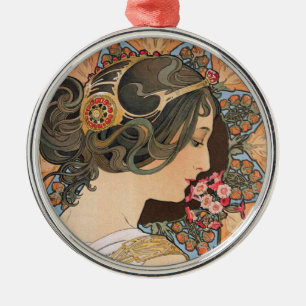 Ornamento De Metal Primrose por Alphonse Mucha - Vintage Art Nouveau