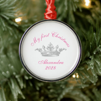 Ornamento De Metal Princesa Coroa Ano Personalizado Meu Primeiro Nata