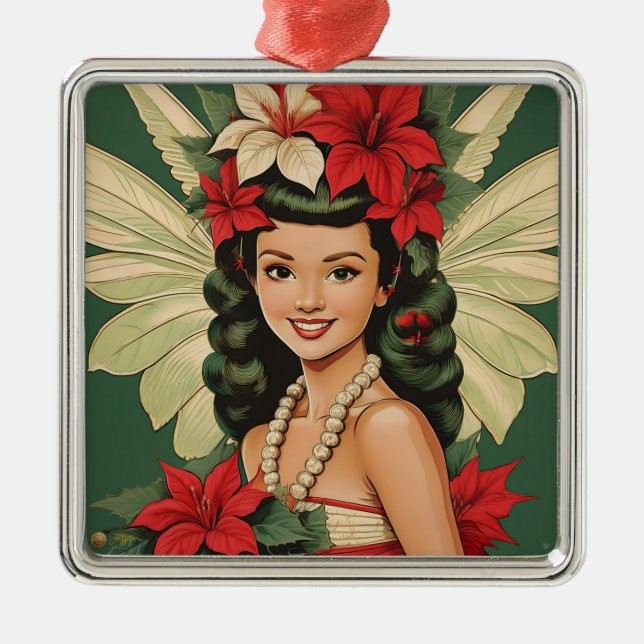 Ornamento De Metal Princesa do Natal Tropical Retro dos Anos 50 (Frente)