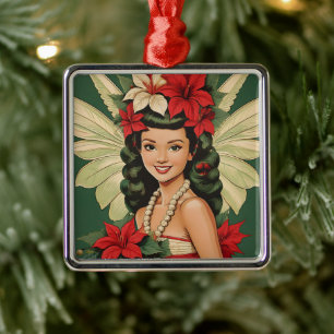 Ornamento De Metal Princesa do Natal Tropical Retro dos Anos 50