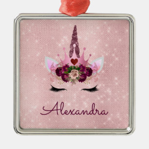 Ornamento De Metal Princesa Rosa de Unicórnio Dourado - Rosa Esmagada