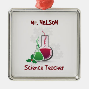 Ornamento De Metal Professor de Ciência, Experimentos Feliz Natal