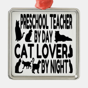 Ornamento De Metal Professora da pré-escola Cat Lover