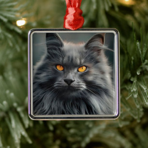 Ornamento De Metal Projeto de Retrato de Majestoso Gato de Cabelo Lon