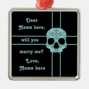 Ornamento De Metal Proposta de casamento do crânio do damasco do