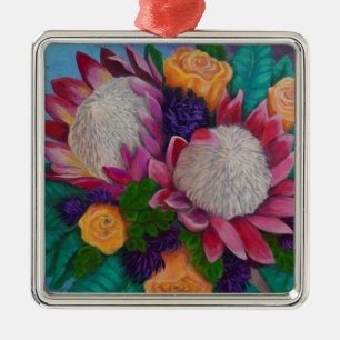 Ornamento De Metal Proteas gigantes e Rosas de laranja