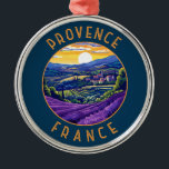 Ornamento De Metal Proveniência França Lavanda Círculo Retrovisor<br><div class="desc">Provença o vetor de viagem. A Provença é uma região histórica e cultural do sudeste da França. Conhecidas pelas suas diversas paisagens,  desde os Alpes do Sul e as planícies de Camargue ao cultivo de vinhedos,  oliveiras,  pinheiros e campos de lavanda.</div>