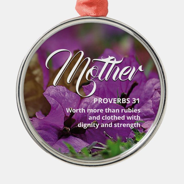Ornamento De Metal PROVERBS 31 MÃE | Cristão Floral Moderno (Frente)