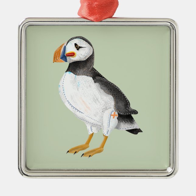 Ornamento De Metal Puffin pintado e bonito (Frente)
